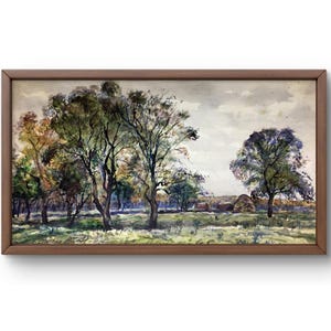 Dipinto ad acquerello paesaggio originale, dipinto su carta, paesaggio forestale, arte fatta a mano, natura, senza cornice, paesaggio di prati, arte murale