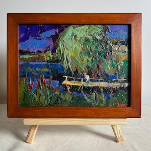Original Oil Painting: Summer Fishing by the River Landscape - 5.9x7.87&quot; Unframed Art