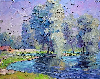 Oil painting Near the reservoir Serdyuk Boris Petrovich home decor art collectibles nSERB920