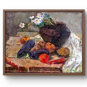 Oil painting still life original, painting on canvas, vegetables still life, handmade art, interior, unframed, food still life, wall art