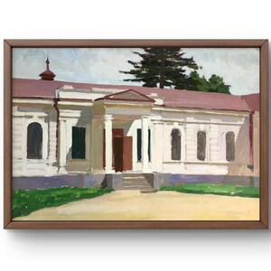 Dipinto a guazzo paesaggio originale, dipinto su carta, paesaggio urbano, arte fatta a mano, natura, senza cornice, paesaggio di edifici, arte murale