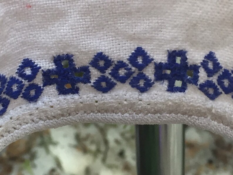 White and blue embroidered shirt Ukrainian vyshyvanka in diffucult technique handmade embroidery ethno shirt vintage sorochka