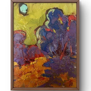 Pintura a óleo paisagem original, pintura em papelão, paisagem florestal, arte artesanal, natureza, sem moldura, paisagem de árvores, arte de parede