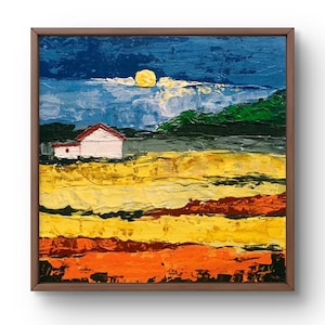 Pintura al óleo paisaje original, pintura sobre cartón, paisaje de verano, arte hecho a mano, naturaleza, paisaje de campo sin marco, arte de pared