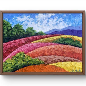 Pintura al óleo paisaje original, pintura sobre cartón, paisaje de montaña, arte hecho a mano, naturaleza, sin marco, paisaje de campo, arte de pared