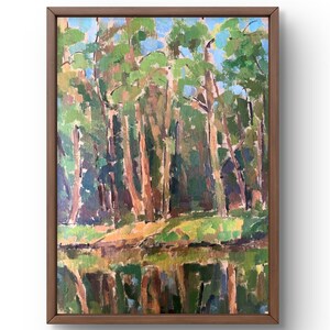 Pintura a óleo paisagem original, pintura em papelão, cenário de verão, arte artesanal, natureza, sem moldura, paisagem florestal, arte de parede