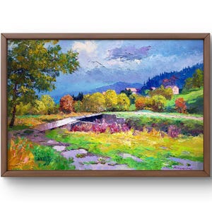 Oil painting landscape original, painting on canvas, mountains landscape, handmade art, nature, unframed, forest landscape, wall art