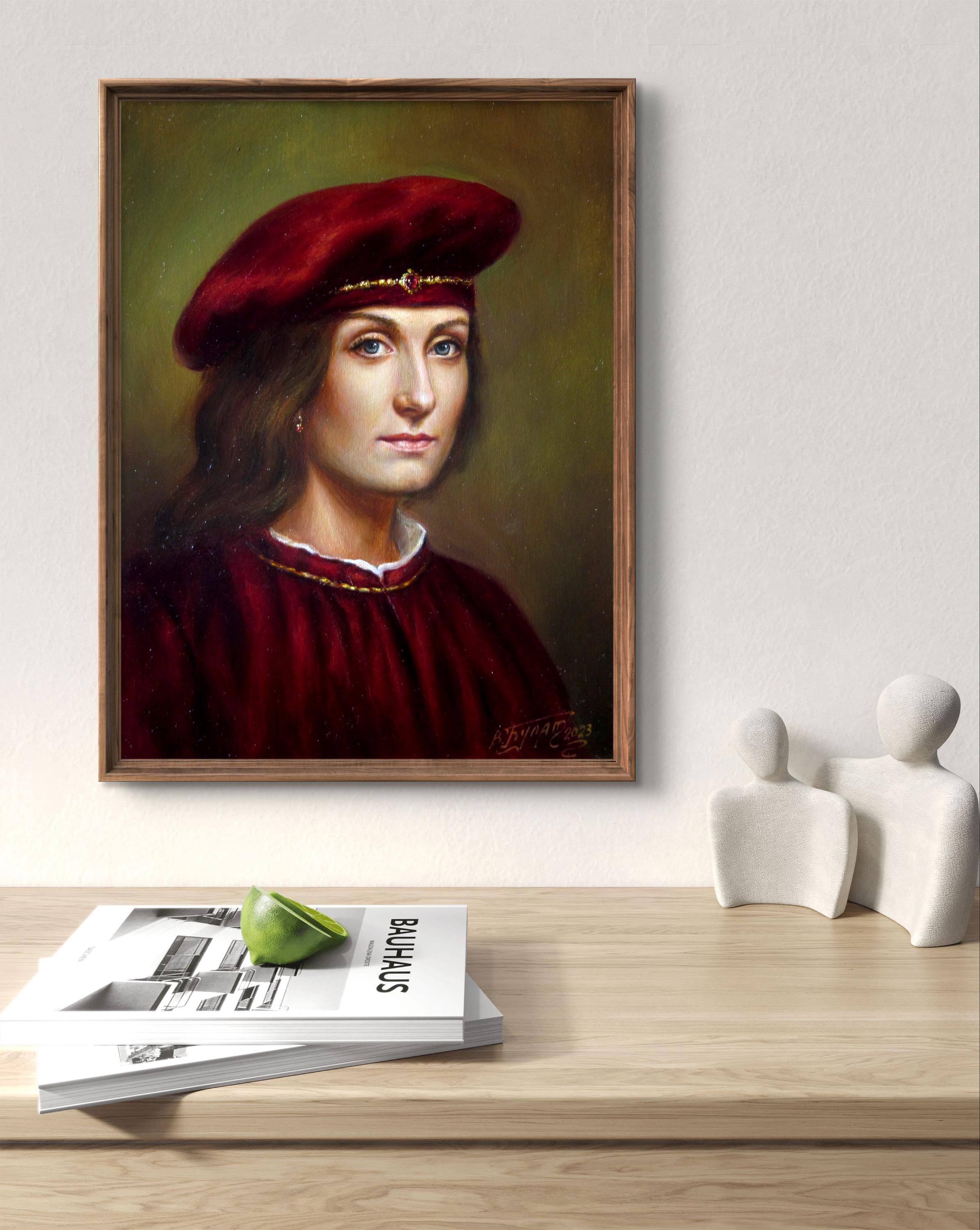 油絵肖像画オリジナル、キャンバスに描いた絵画、ルネッサンス様式