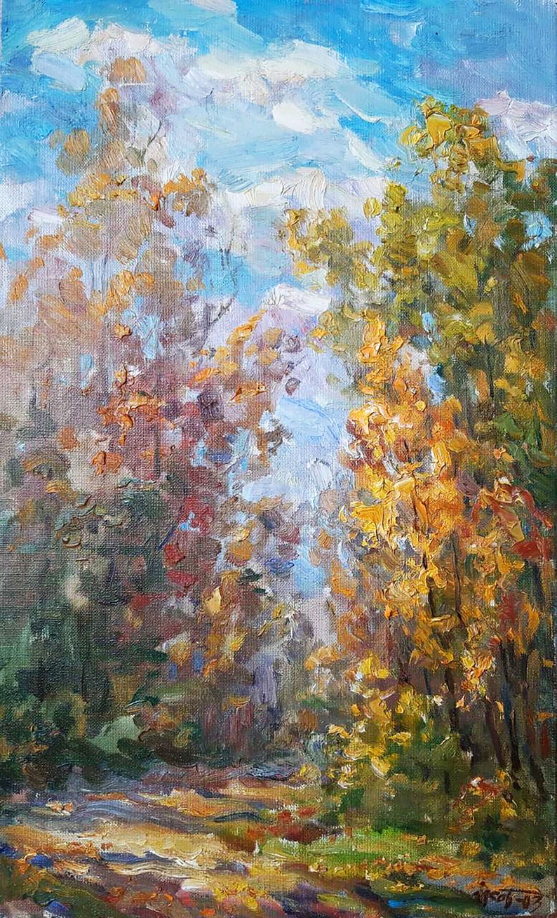 Original Oil Painting Sunny Forest Scene by Kovalenko Signed Artwork