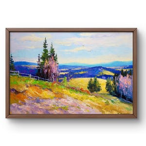 Oil painting landscape original oil painting on canvas summer mountain landscape handmade art nature unframed white cloudy wall art