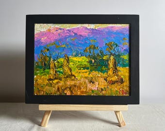 山岳風景油絵、夏の花の風景ファインアート、カロライナ山脈のパノラマ