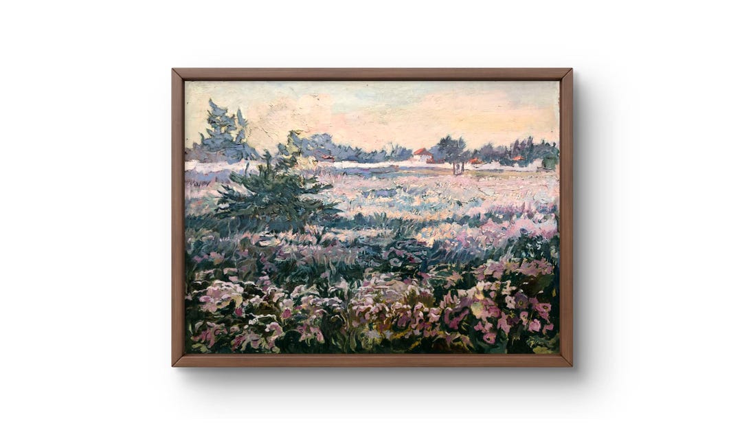 Oil Painting Landscape Original, Oil Painting on Canvas, Calm Field