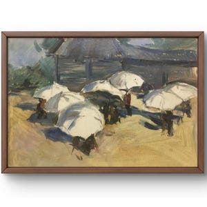Pintura al óleo paisaje original, pintura sobre cartón, paisaje de personas, arte hecho a mano, naturaleza, sin marco, paisaje de pueblo, arte de pared