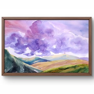 Dipinto ad acquerello paesaggio originale, dipinto su carta, paesaggio di montagne, arte fatta a mano, natura, senza cornice, paesaggio di nuvole, arte murale