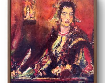 赤毛の女性 - アメデオ・モディリアーニの手描き油絵複製、椅子に座る