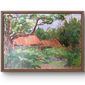 Pintura a óleo paisagem original, pintura em papelão, árvores paisagem, arte artesanal, natureza, sem moldura, casa paisagem arte de parede