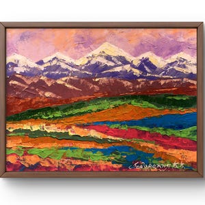 Pintura al óleo paisaje original, pintura sobre cartón, paisaje de montaña, arte hecho a mano, naturaleza, sin marco, paisaje al atardecer, arte de pared