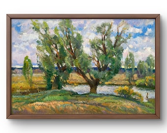 橋 川 夏の日 自然 風景 風景 木 ギフト キャンバスに描いた絵画