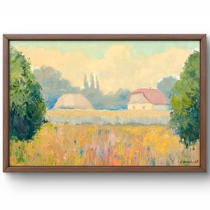 Pintura al óleo paisaje original, pintura sobre cartón, paisaje de campo, arte hecho a mano, naturaleza, sin marco, paisaje de verano, arte de pared