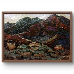 Oil painting landscape original, oil painting on cardboard, mountains with rocky slopes, mountain landscape, handmade art, unframed