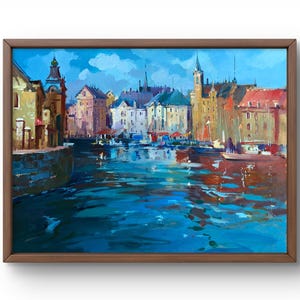 Pintura al óleo paisaje original, pintura sobre cartón, paisaje de Venecia, arte hecho a mano, naturaleza, sin marco, paisaje de verano, arte de pared