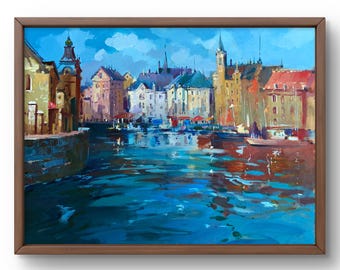 Oil Painting Landscape Original, Painting on Cardboard, Venice