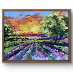 Pintura al óleo paisaje original, pintura sobre cartón, paisaje de campo, arte hecho a mano, naturaleza, sin marco, paisaje de verano, arte de pared