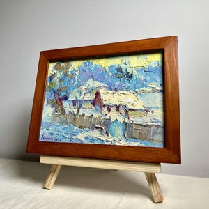 Oil painting landscape original, painting on canvas, winter landscape, handmade art, nature, unframed, rustic landscape, wall art