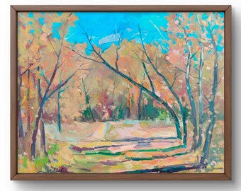 Dipinto a olio originale di paesaggio, dipinto su tela, paesaggio autunnale, arte fatta a mano, natura, senza cornice, paesaggio forestale, arte murale