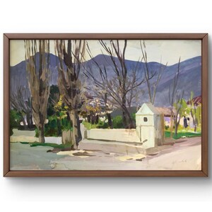 Dipinto a guazzo paesaggio originale, dipinto su carta, paesaggio urbano, arte fatta a mano, natura, senza cornice, paesaggio urbano, arte murale
