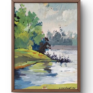 Watercolor painting landscape original, painting on paper, lake landscape, handmade art, nature, unframed, forest landscape, wall art