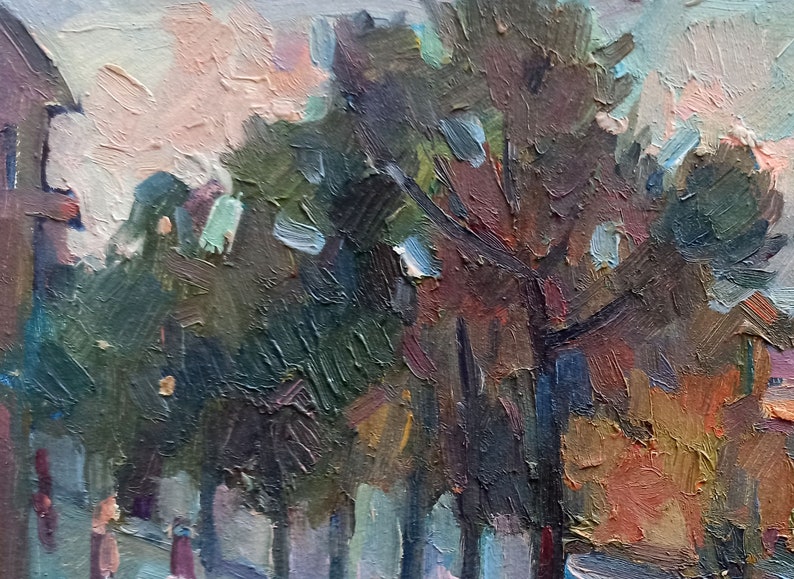 Oil painting Evening city Peter Tovpev original picture painter signed art work /& collectibles kitchen decor