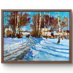 Pintura a óleo paisagem original, pintura em papelão, cenário de inverno, arte artesanal, natureza, sem moldura, vida rústica paisagem, arte de parede
