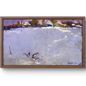 Oil painting landscape original, painting on canvas, winter scenery, handmade art, nature, unframed, rustic landscape, wall art