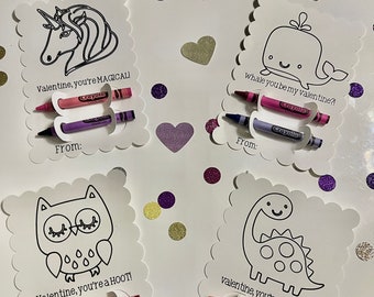 Crayons de couleur pour la Saint-Valentin | Cartes de Saint-Valentin pour enfants | Cadeaux pour l'école | Carte d'activités pour enfants - LIVRAISON GRATUITE