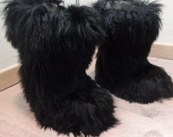 tall black fur boots