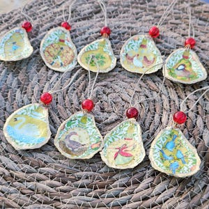 Decoupaged Oyster Shell Christmas Ornaments: 12 Days of Christmas Set