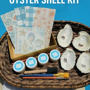DIY Decoupage Oyster Shell Ring Dish Kit | Coastal Craft Kit for Adults | Handmade Jewelry Dish DIY Gift Set | Beach-Inspired Home Decor