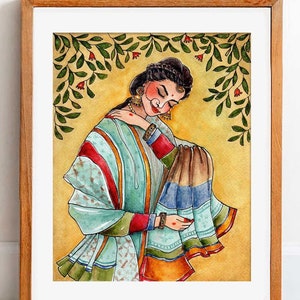 Indian Woman Painting, Indian Girl Watercolor Art Print, South Asian Woman Poster, Desi Wall Decor, Indian Home Decor Print Gift