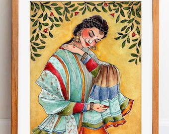 Indian Woman Painting, Indian Girl Watercolor Art Print, South Asian Woman Poster, Desi Wall Decor, Indian Home Decor Print Gift