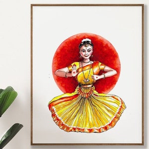 Bharatanatyam South Indian Tamil Dance Watercolor Wall Art Painting Print, Indian Wall Decor South Indian Dancer Home Decor Gift