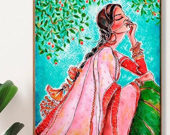 Dreamer Indian Girl, South Asian Art Print Poster, Desi Girl Wall Decor, Punjabi Girl Print, Indian Home Decor