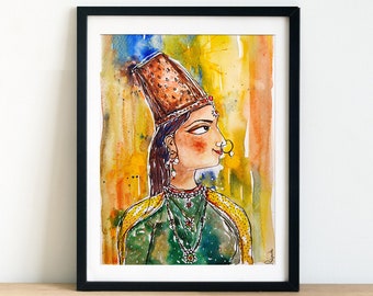 Indian Queen Miniature stylised Painting Wall art print | Watercolor painting, Giclee Print, Wall decor