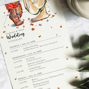 Minimalistic Indian Hindu Wedding Watercolor Digital Itinerary Hindu Ceremony Schedule Program & Guide Custom Desi Wedding Itinerary Invite