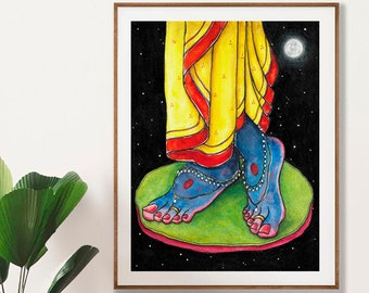 Krishna Feet Painting, Krishna Art, Krishna Wall art, ISKCON art, Indian God Wall Art Print, Hindu religious painting poster