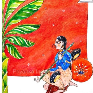 Sitar Veena India art Watercolor painting, Wall art print, Indian home decor, Wall decor