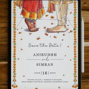 Réservez votre date de mariage indien minimaliste, faire-part de mariage hindou, invitation numérique et imprimable, invitation aquarelle, carte prête à imprimer
