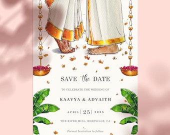 Jain Wedding Save the Date, Malayali Wedding Invitation, South Indian Marriage Invite, Kerela Wedding Card, Editable Digital Template