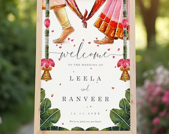 Phera Hindu Wedding Welcome Sign Template, Watercolor Indian Editable Wedding Poster Template, Desi Printable Gujarati Ceremony Entry Board