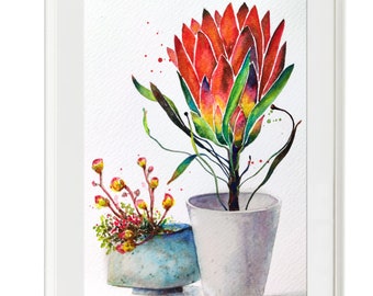 Two Pretty Pots Flower art Watercolor painting | Wall art print, Giclee Print, Wall decor